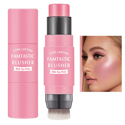 Waterproof Multi Cream Blush Stick with Brush,Lightweight,Long-Lasting,Easy to Use,2 in 1 Multi Stick Blush for Cheeks &amp; Lip Tint &amp; Eyeshadow Makeup,Suitable for All Skin (