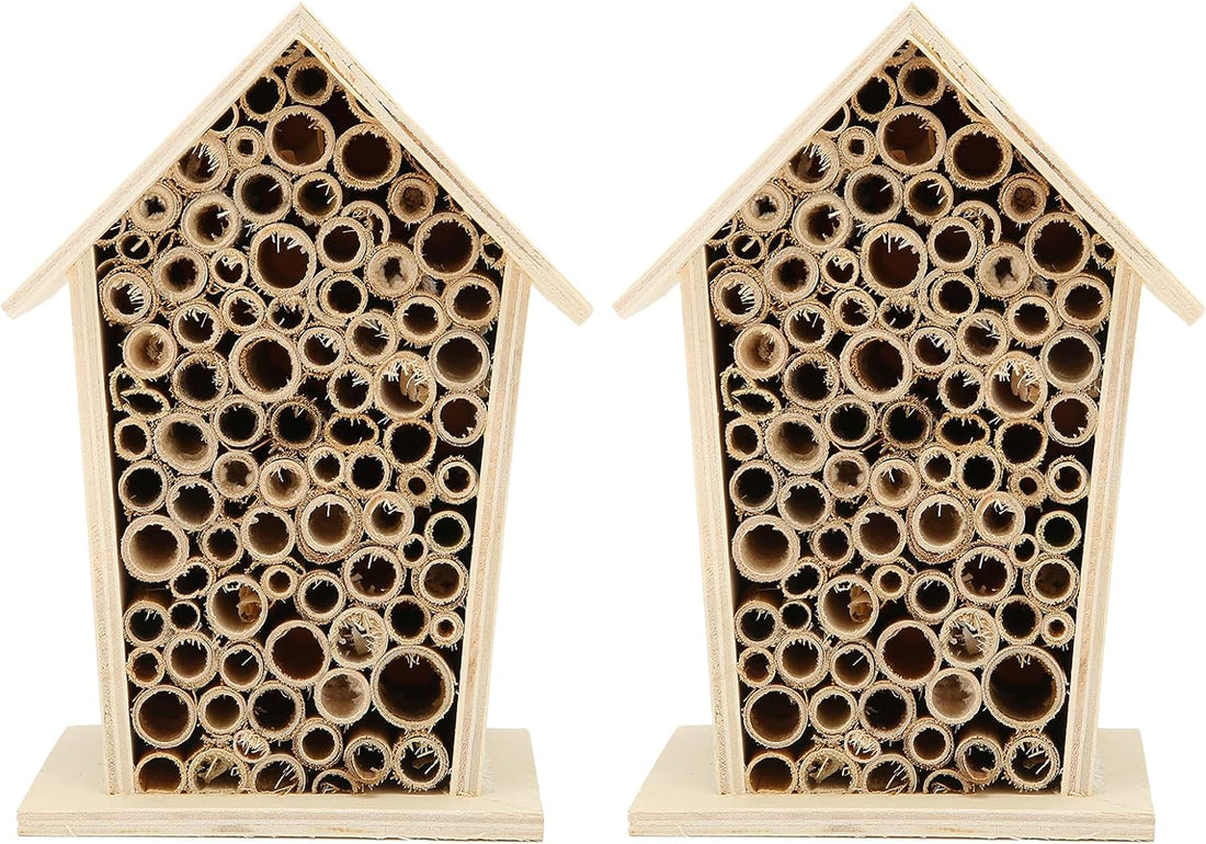 Alvinlite Wooden Mason Bee House, 2Pcs Insect House, Outdoor Hanging Insect Hotel for Pollinating Bee, Butterfly, Ladybirds, Insect Habitat, Bug Hotel Garden, 5.91 X 5.5 X 4.33 Inch