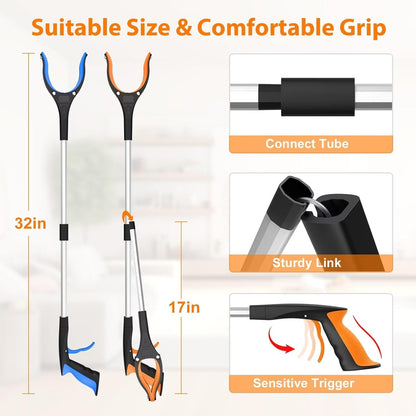 32&quot; Grabber Reacher Tool, 2-Pack Foldable Reacher Grabber Pickup Tool with 360° Rotating Jaw &amp; Magnet, Trash Picker Upper Grabber, Lightweight Grabbers for Seniors Heavy Duty