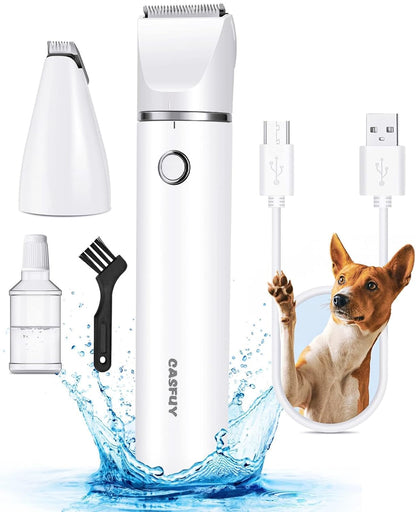 Casfuy Cordless Dog Paw Trimmer - Low Noise Small Dog Clippers with Double Blades USB Rechargeable Grooming Clipper for Dogs Cats and Small Pets for Trimming Hair around Paws, Eyes, Ears, Face, Rump