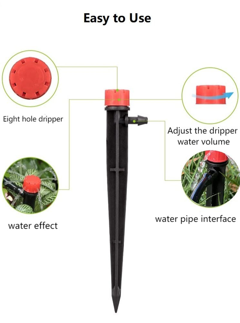 50Pcs Drip Emitters for 1/4&quot; Drip Irrigation Tubing, Adjustable 360 Degree Water Flow Drippers on 5&quot; Arrow Stake, Garden Irrigation Drippers for (4-7Mm) Watering System