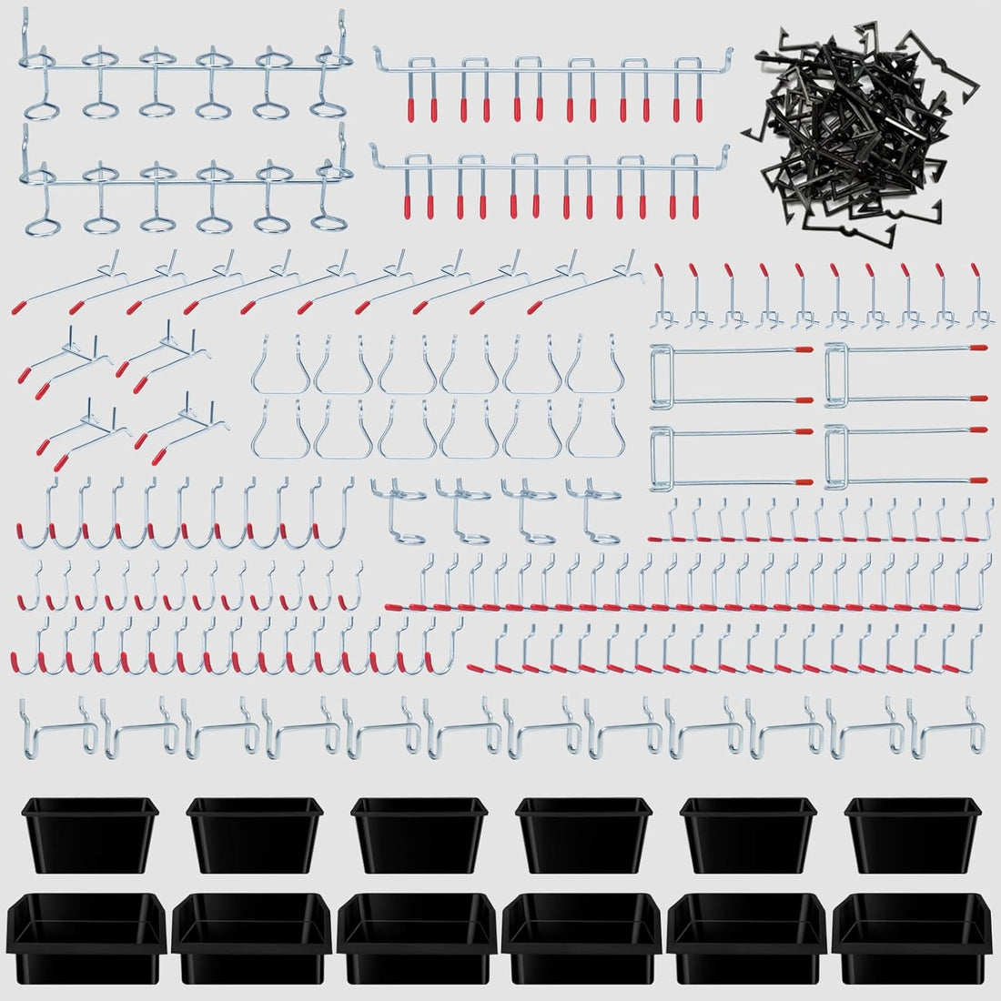 248PCS Pegboard Accessories Organizer Kit, Pegboard Bins, Pegboard Set for Tools, 1/8 and 1/4 Inch Pegboard Hooks Assortment, Pegboard Bins, Metal Hooks for Hanging Storage (BLACK)