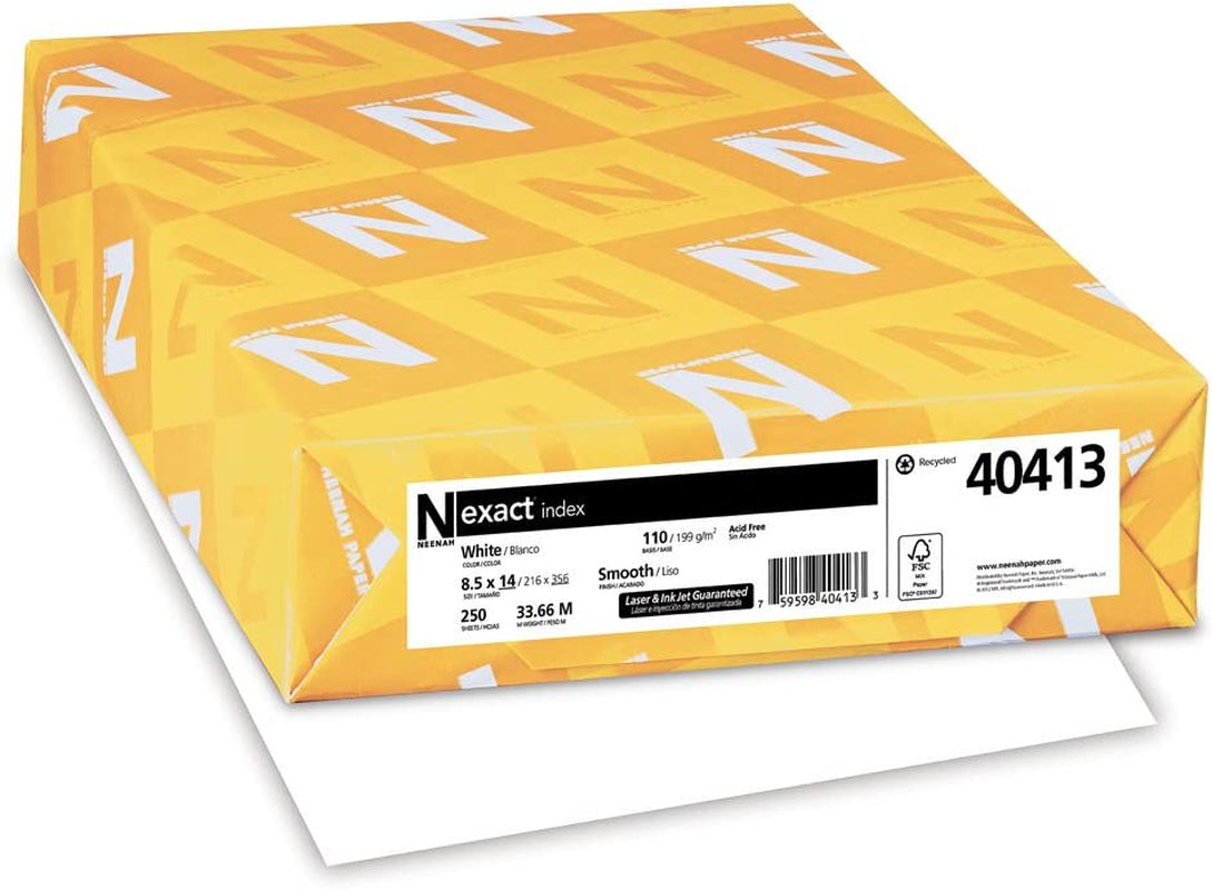 Wausau Exact Index Cardstock, 250 Sheets, White, 94 Brightness, 110 Lb, 8.5 X 14 Inches