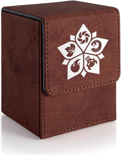 Deck Box for MTG, MTG Deck Box Fits 110 Single Sleeved Commander Cards, Trading Card Storage Case with 2 Dividers - Brown