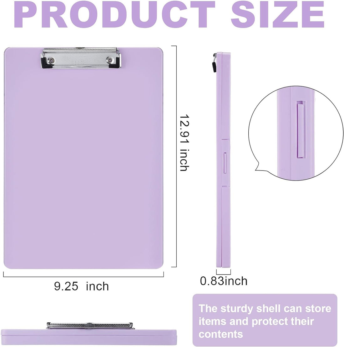 2 Pcs Plastic Clipboard with Storage 12.91 X 9.25 Inch Heavy Duty Clip Boards with Pen Holder Storage Clipboard with Low Profile Clip School Supplies for Office School Classroom, Light Purple