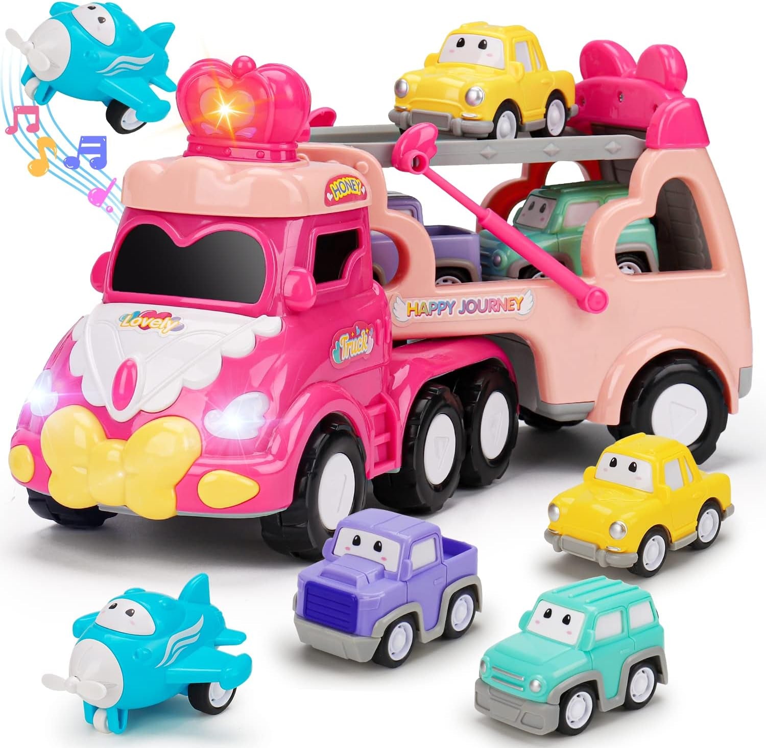 Toys for 1 2 3 Year Old Girl Gifts: 5-In-1 Carrier Truck Toddler Girl Toys Age 1-2 Pink Princess Car Toys for Toddlers Girls Age 1 2 3 Years Old Baby Girl Birthday Gifts