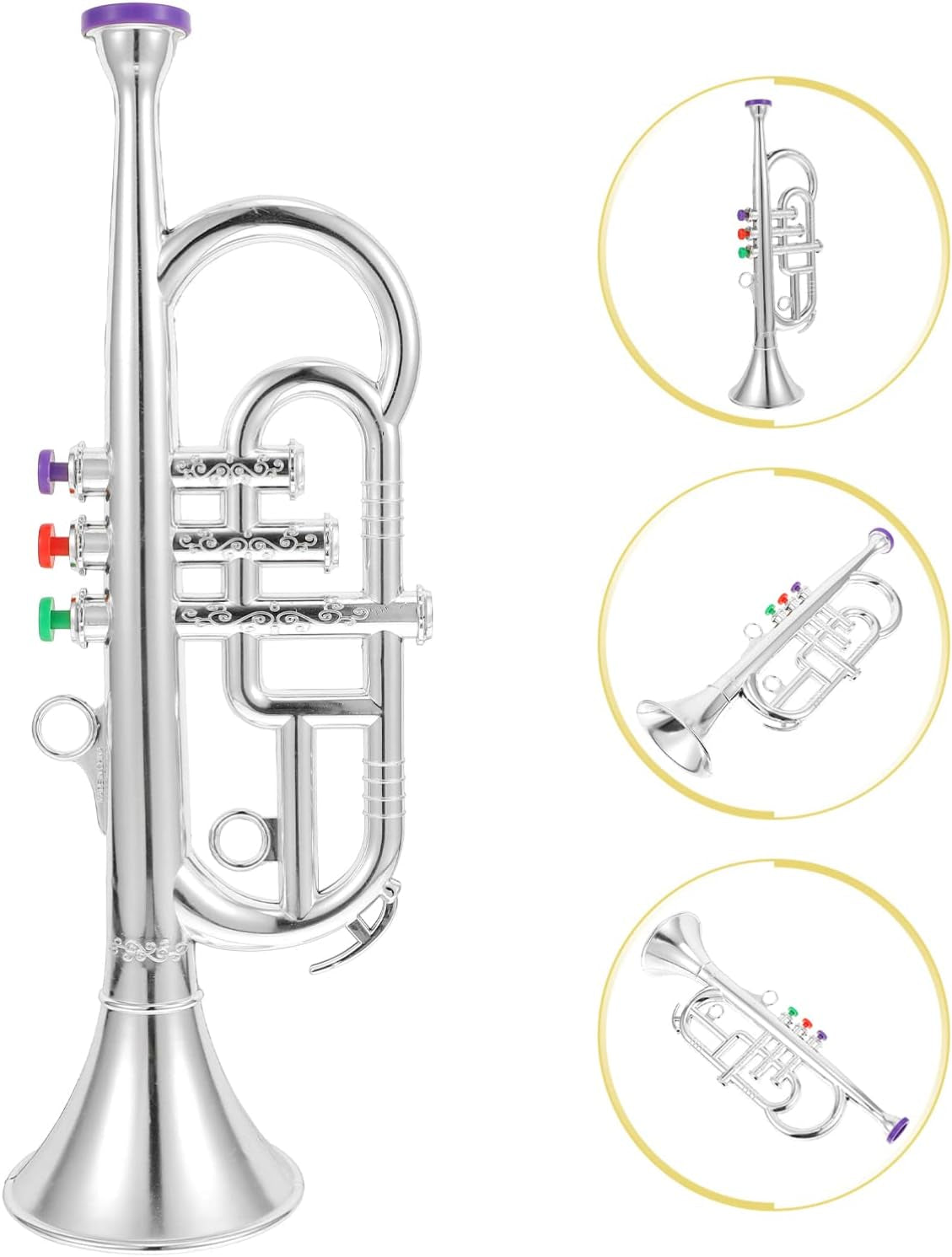 Toyvian Toy Trumpet for Kids, Wind and Brass Musical Instruments for Kids, Musical Play Toy Trumpet, for Teaching Songs, Instrument Band at Home or School Silver