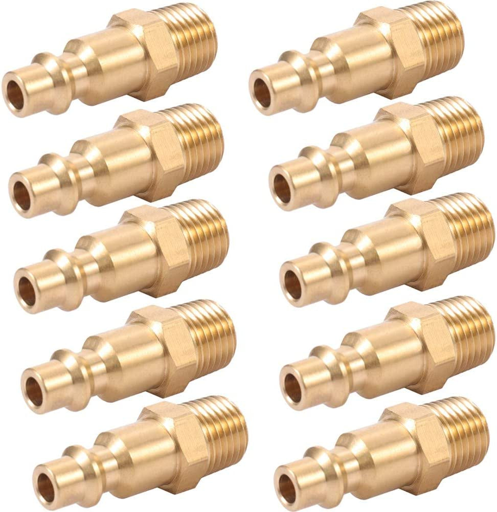 Brass 1/4-Inch NPT Male Industrial Air Hose Quick Connect Adapter,Air Coupler and Plug Kit,Air Compressor Fittings 10Pcs (Male NPT)