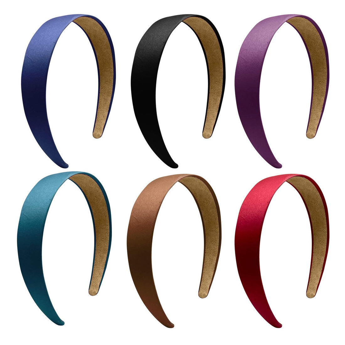 1.2 Inch Satin Headbands 6 Pcs Multi Color Ladies and Girls Hard Hair Bands, 6 Colors.