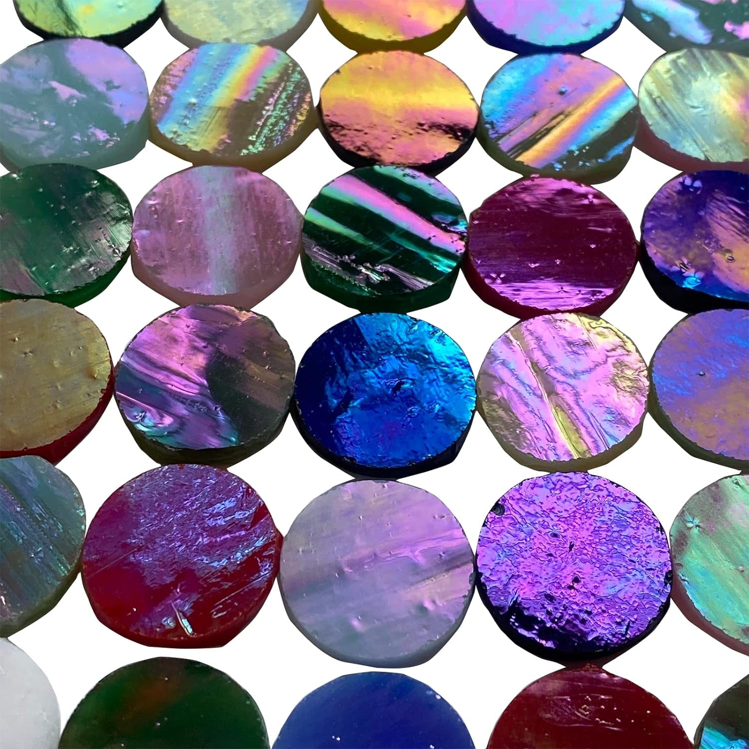 4/5&quot; Magic Iridescent round Circle Glass Mosaic Tiles for Crafts 125 Pieces, Stained Glass Supplies Mosaic Kit for Adults, Stained Glass Sheets Pieces