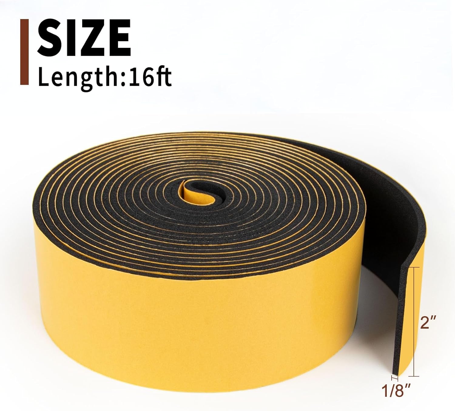 Yotache Neoprene Weather Stripping 2&quot; W X 1/8&quot; T (New Adhesive Craft), Self Adhesive Foam Rubber Seal Strip Tape for Door and Window, 16 Ft Length