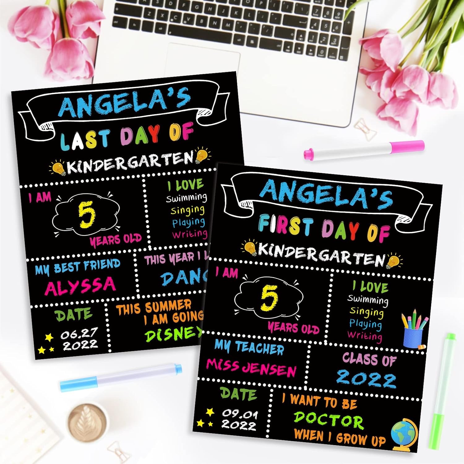 14 Pack First Day and Last Day of School Board Signs- Include 5 Markers - 12&quot; X 10&quot; Back to School Chalkboard Sign for Kids, Double Sided First 1St Day Photo Prop Sign for Preschool/Kindergarten