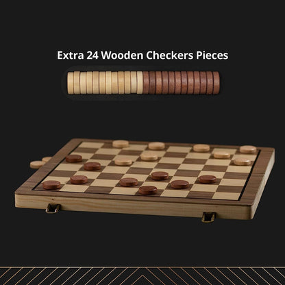 15&quot; Wooden Chess &amp; Checkers Set with 2 Extra Queens - for Adults &amp; Kids