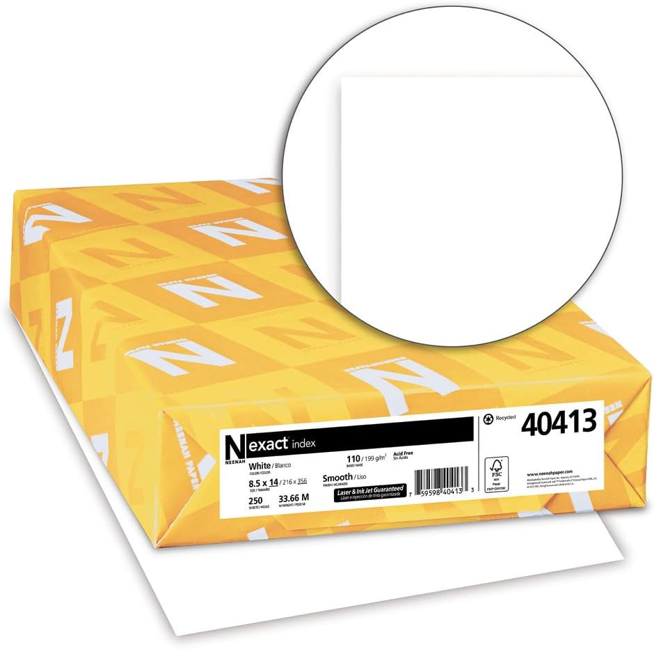 Wausau Exact Index Cardstock, 250 Sheets, White, 94 Brightness, 110 Lb, 8.5 X 14 Inches