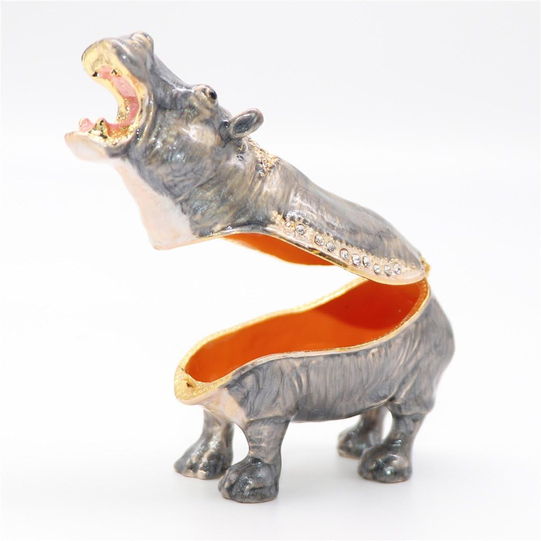 Waltz&amp;F Cute Hippo Trinket Box Hinged Hand-Painted Figurine Collectible Ring Holder