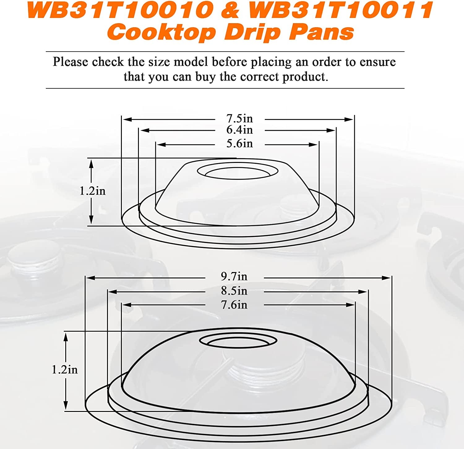 WB31T10010 WB31T10011 Chrome Range Drip Pans - Compatible for GE Hotpoint Ken-More Electric Range with Locking Slot - Includes 2 6-Inch and 2 8-Inch Drip Bowl Pans - 4 Pack (Chrome Plated Steel)