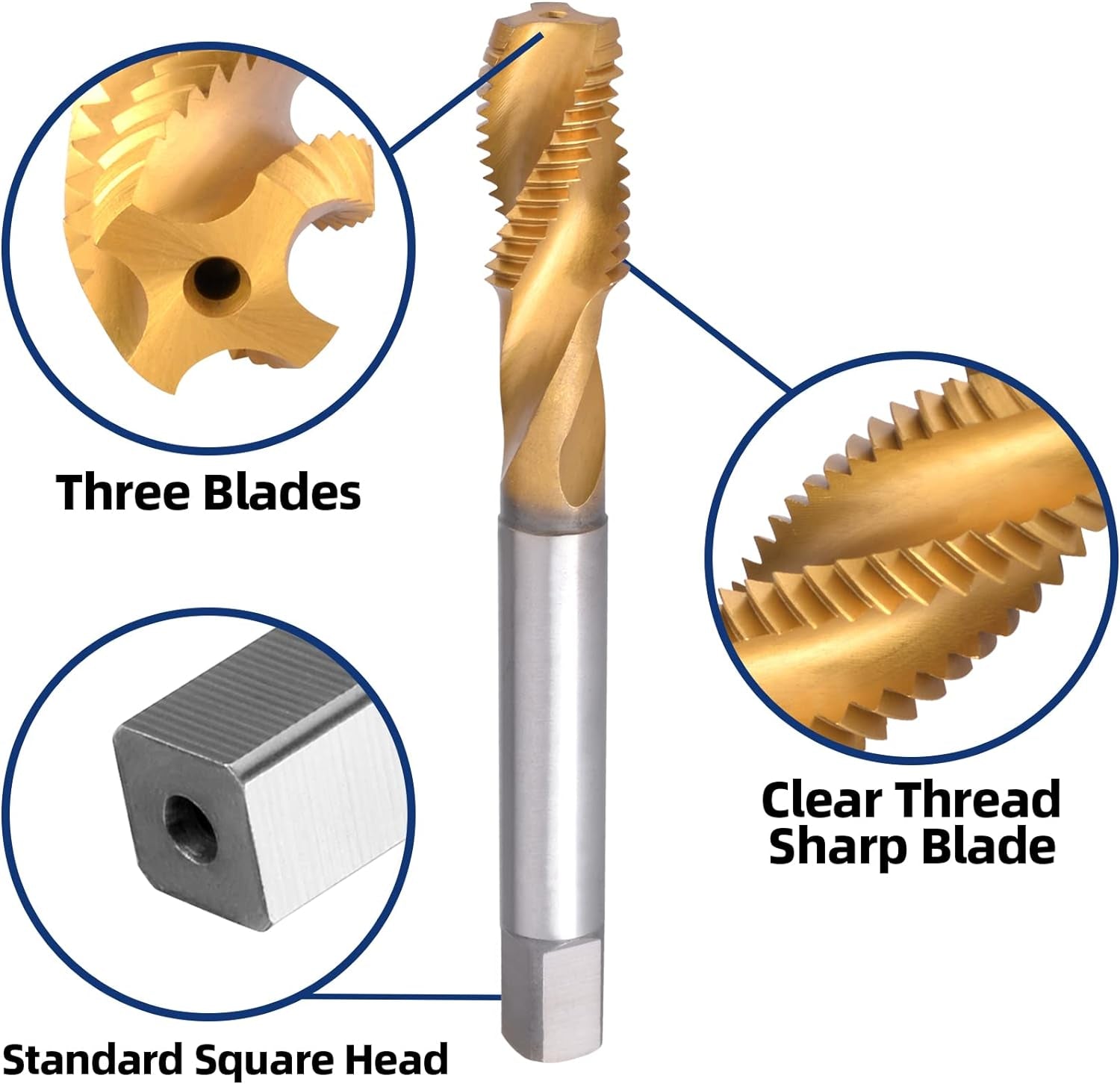 Burkit M12 X 1.5 Spiral Flute Tap, HSS Titanium Coated Spiral Flute Plug Threading Tap M12 X 1.5