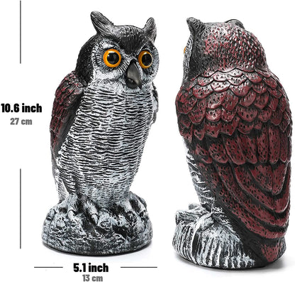 3 Pack Owl Decoy to Scare Birds Away, Fake Owl Scarecrows, Pigeon Deterrent, Plastic Owl Statue for Outdoor Garden Yard