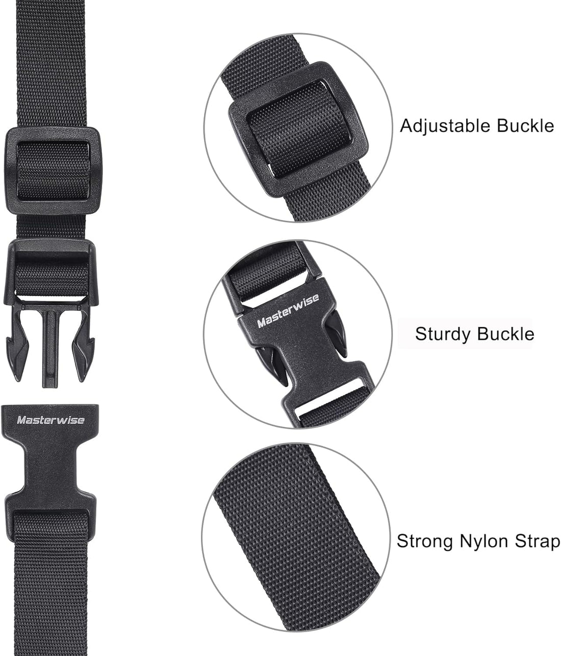 Buckle Straps with Clips, Adjustable Nylon Straps with Buckle, Packing Straps, Black 4 Pack (4‘X0.75“)