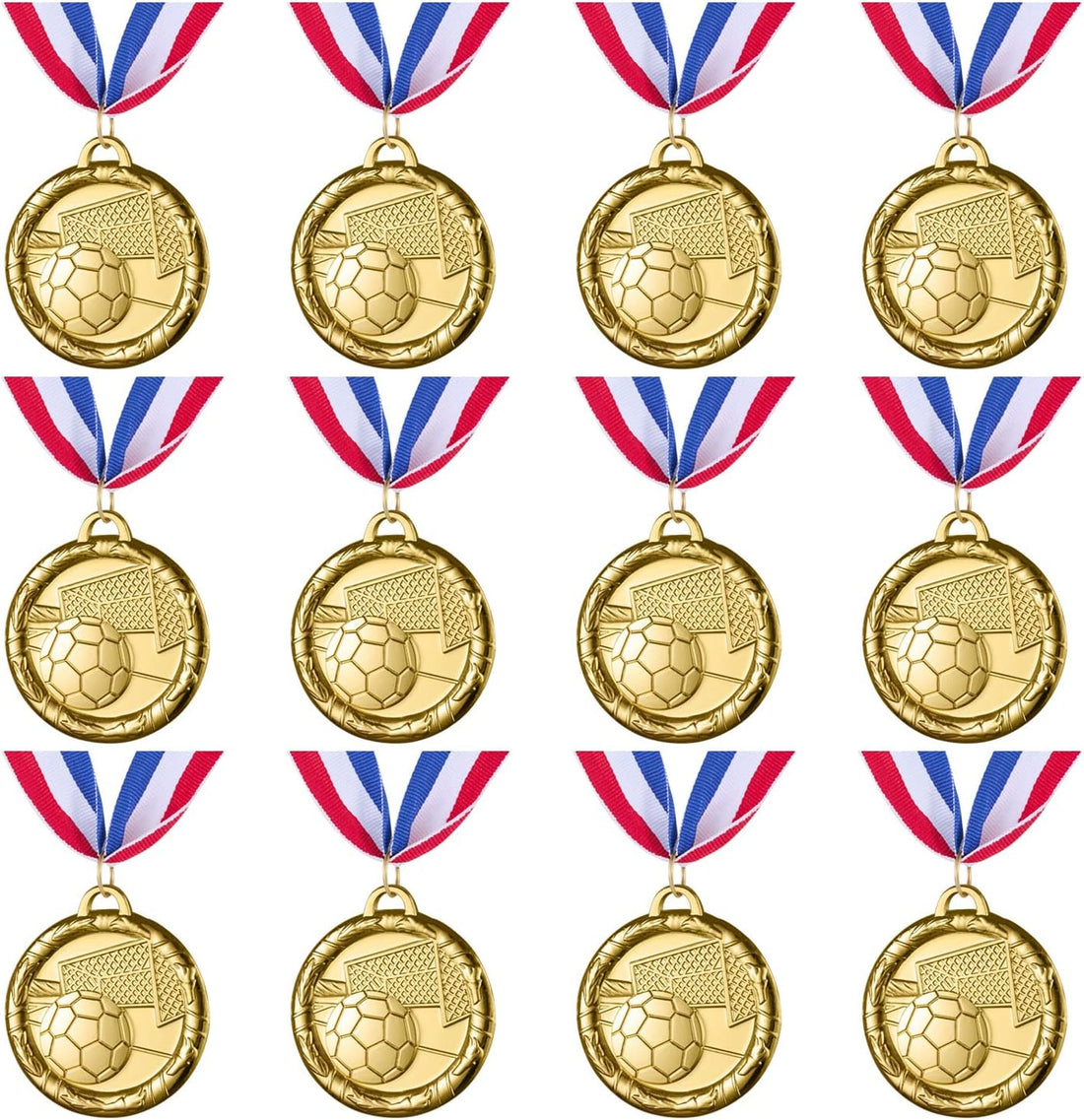 12 Pieces Soccer Medals for Awards for Kids and Adults, Gold Award Medals Set - Metal Olympic Style for Kid’S Sports Soccer Games and Prizes Awards, Party Favors, 2 Inches