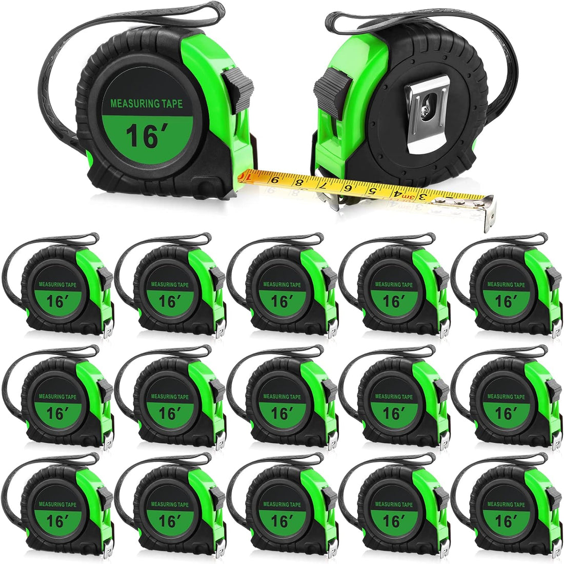 Yunsailing 15 Pack Tape Measure Bulk 16 Feet Retractable Measuring Tape Small Tape Measure Easy Read Tape Measure with Fractions 1/8 Measurement (Green)