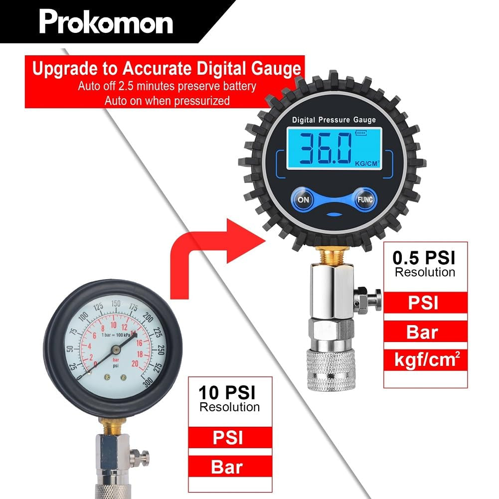 Compression Tester Automotive, Digital Compression Gauge 200 PSI for Petrol Engine Cylinder Compression Tester Kit with Adapter &amp; Hose