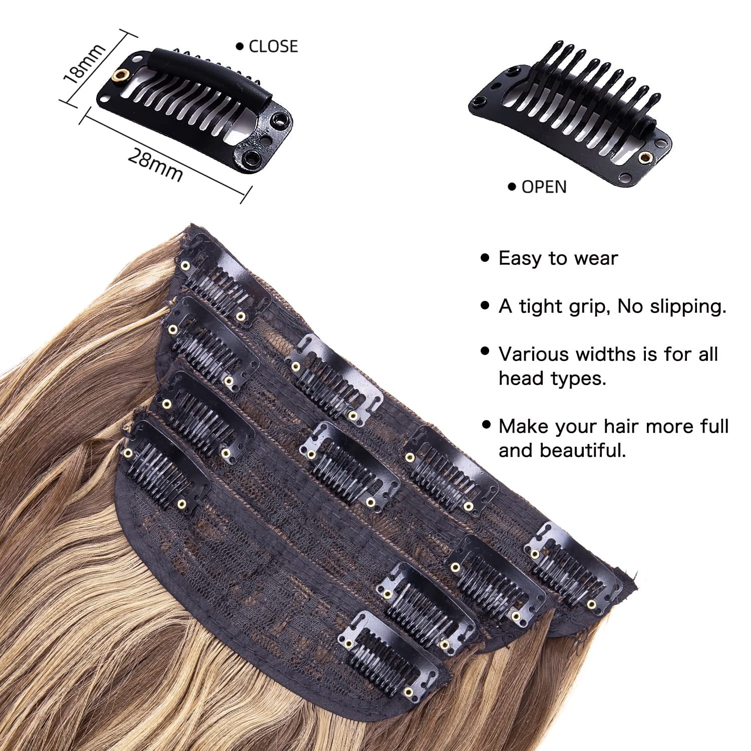 4PCS Clip in Hair Extensions Honey Blonde Mixed Light Brown 20 Inch Long Wavy Synthetic Hair Extensions (4Pcs, 20Inch, 22H10