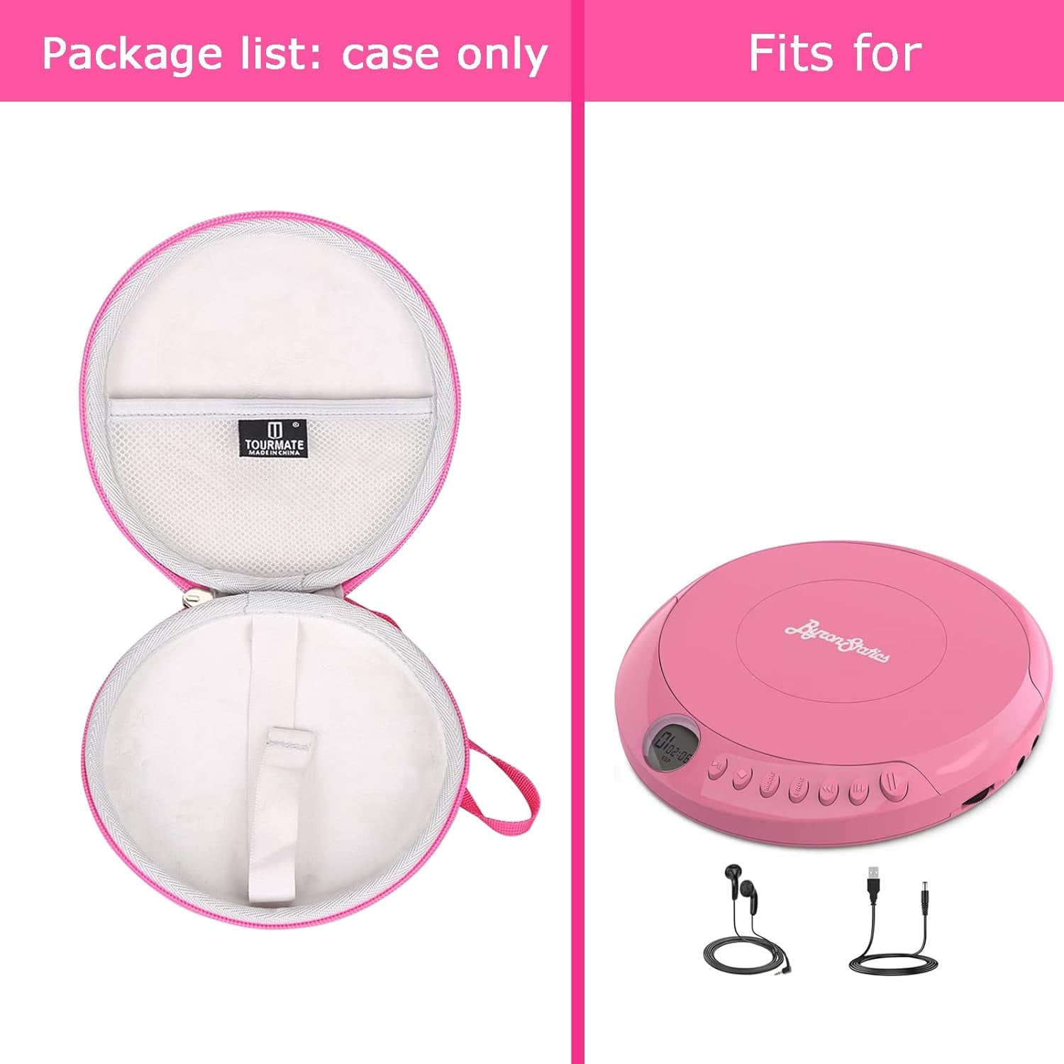 CD Player Case Compatible with Byronstatics PCD220B / GPX PCB319B Portable Disc CD Player, Travel Carrying Stoarge Holder (Pink, Case Only)