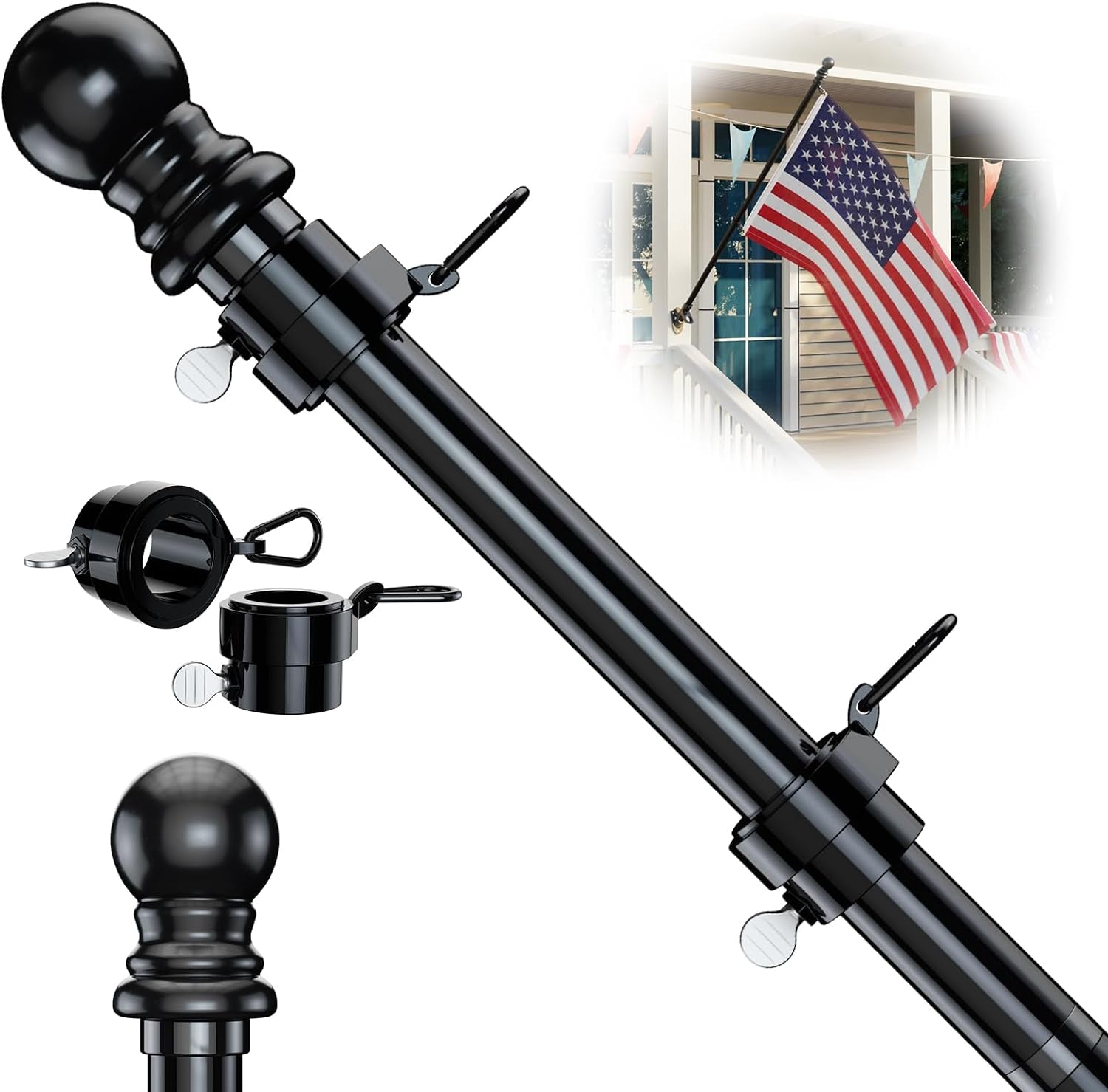 5 FT Flag Pole for Kit, Tangle Free Spinning Weather Resistant Rustproof Metal Aluminum Flagpole for 3X5 American Flag, 1&quot; Dia Flag Pole for Outside, Residential or Commerical(Without Bracket)