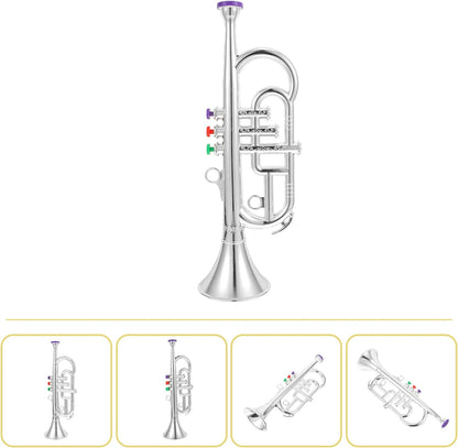 Toyvian Toy Trumpet for Kids, Wind and Brass Musical Instruments for Kids, Musical Play Toy Trumpet, for Teaching Songs, Instrument Band at Home or School Silver