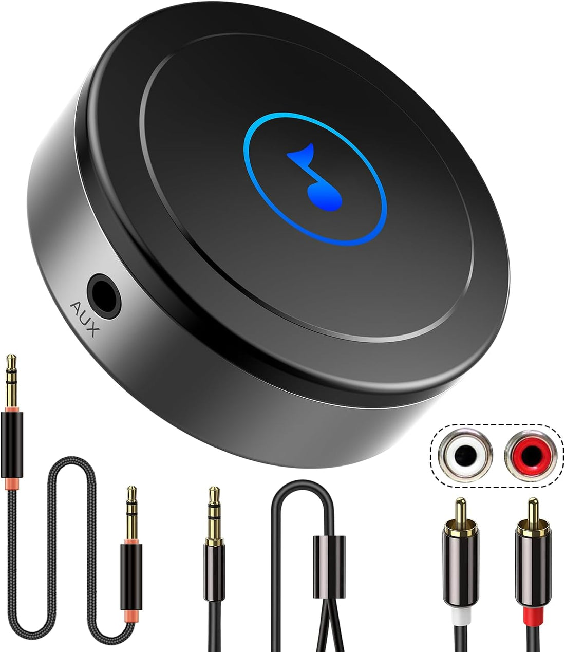 Bluetooth Receiver, Bluetooth Audio Adapter for Home Stereo, Speaker with AUX 3.5Mm / RCA Input, Low Latency and HD Audio, Pair with Phone, PC, TV, Dual-Device Connection