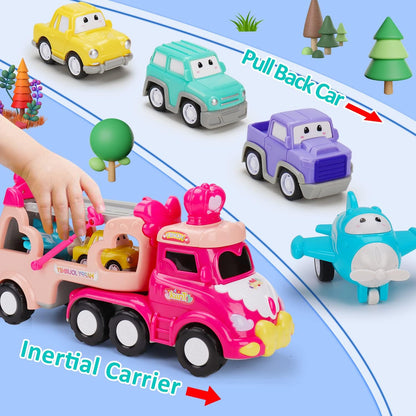 Toys for 1 2 3 Year Old Girl Gifts: 5-In-1 Carrier Truck Toddler Girl Toys Age 1-2 Pink Princess Car Toys for Toddlers Girls Age 1 2 3 Years Old Baby Girl Birthday Gifts