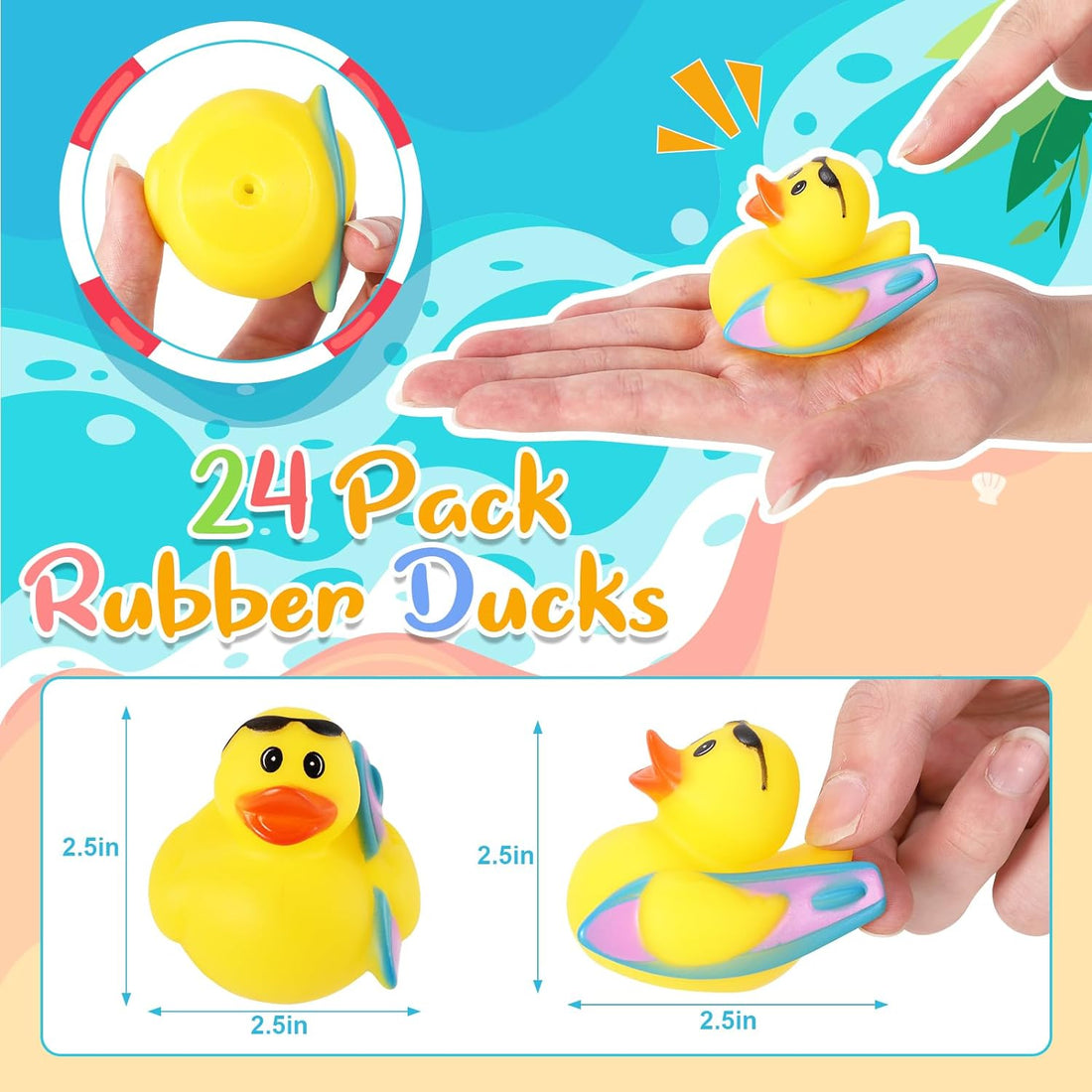 24 Pack Summer Rubber Ducks Jeep Ducks for Ducking Assorted Beach Ducks for Jeeps Duckies Games Bulk Ducks for Summer Holiday Party Favors Bath Water Pool Toys Birthday Gifts Classroom Prizes for Kids