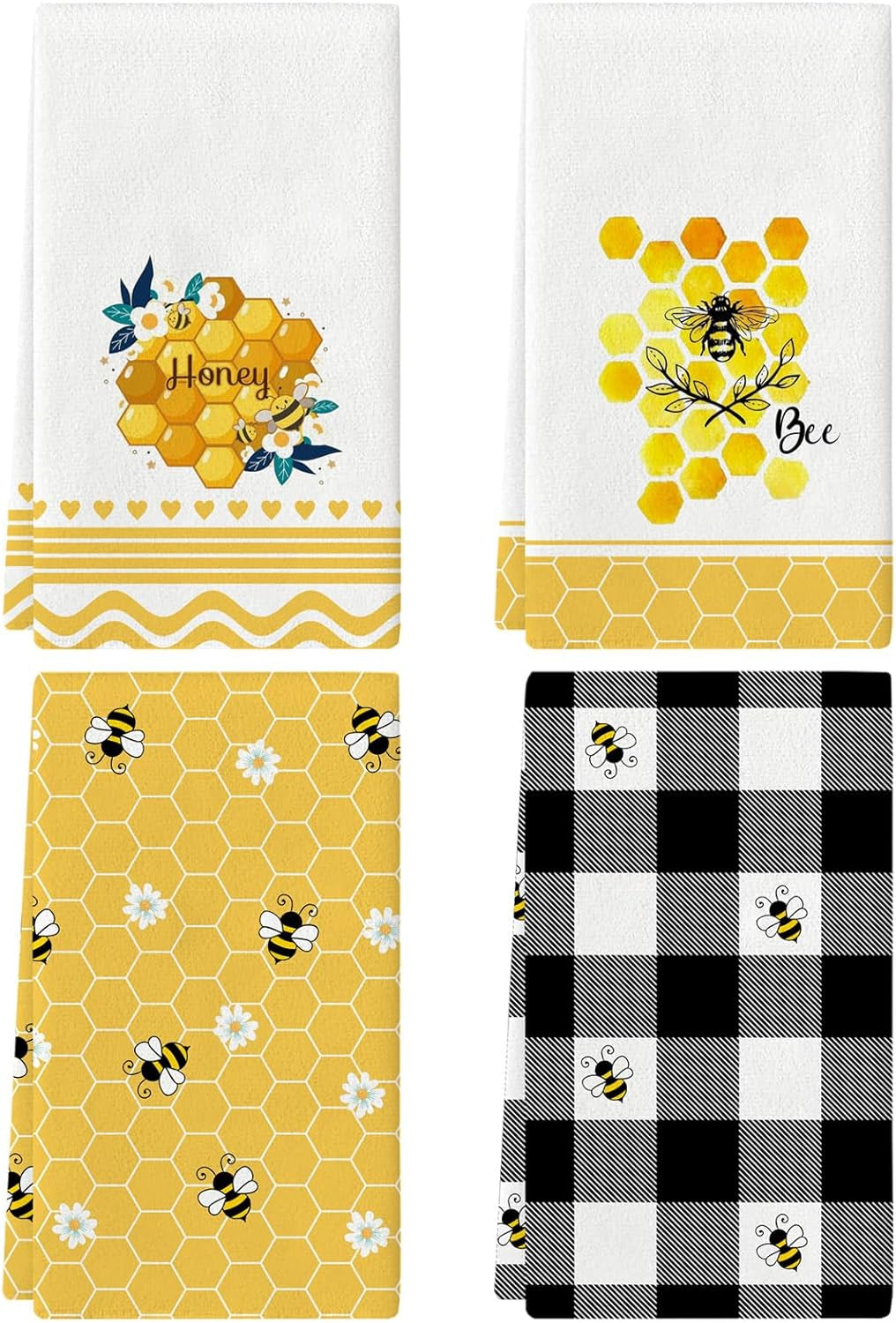 Bee Kitchen Towels Honey Bee Kitchen Decor and Accessories Bumble Kitchen Towels Honey Bee Gifts Tea Towels for Kitchen Yellow Hand Towels for Bathroom Bee Dish Towel Set of 4