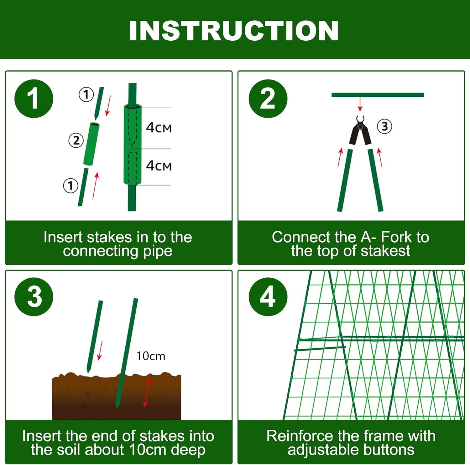 48 X 48 Inch Foldable Cucumber Trellis for Raised Bed- A-Frame Garden Trellis for Climbing Plant Outdoor with Climbing Net and Plant Support Clip for Outdoor Plants Zucchini Vegetables Tomato Flowers