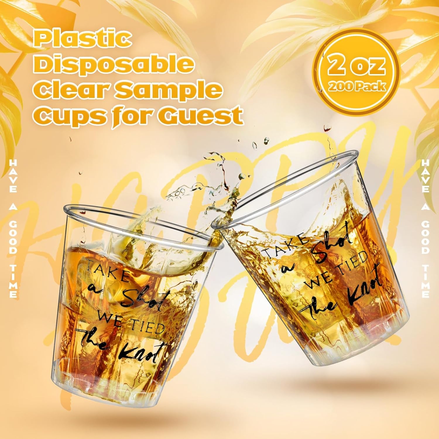 200 Pieces Take a Shot We Tied the Knot Plastic Shot Glasses Clear 2 Oz Shot Glasses Disposable Mini Wedding Favors Bulk Sample Cup Plastic Tumbler Wedding Favor for Whiskey Vodka Tasting