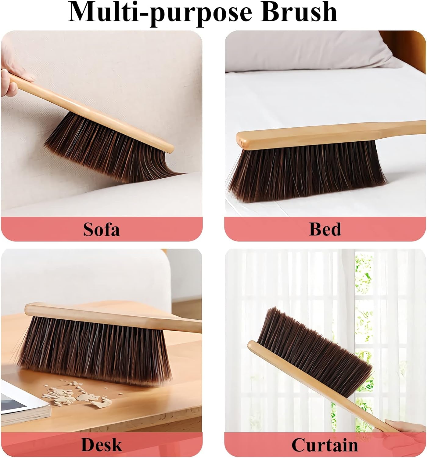 Counter Duster with Wood Handle, Hand Broom,Wood Block Hand Brush,Horse Hair Brush Broom Dust Brush Bench Woodworking Brush-Brushes Used for Counter, Furniture, Drafting, Patio, Fireplace Cleaning