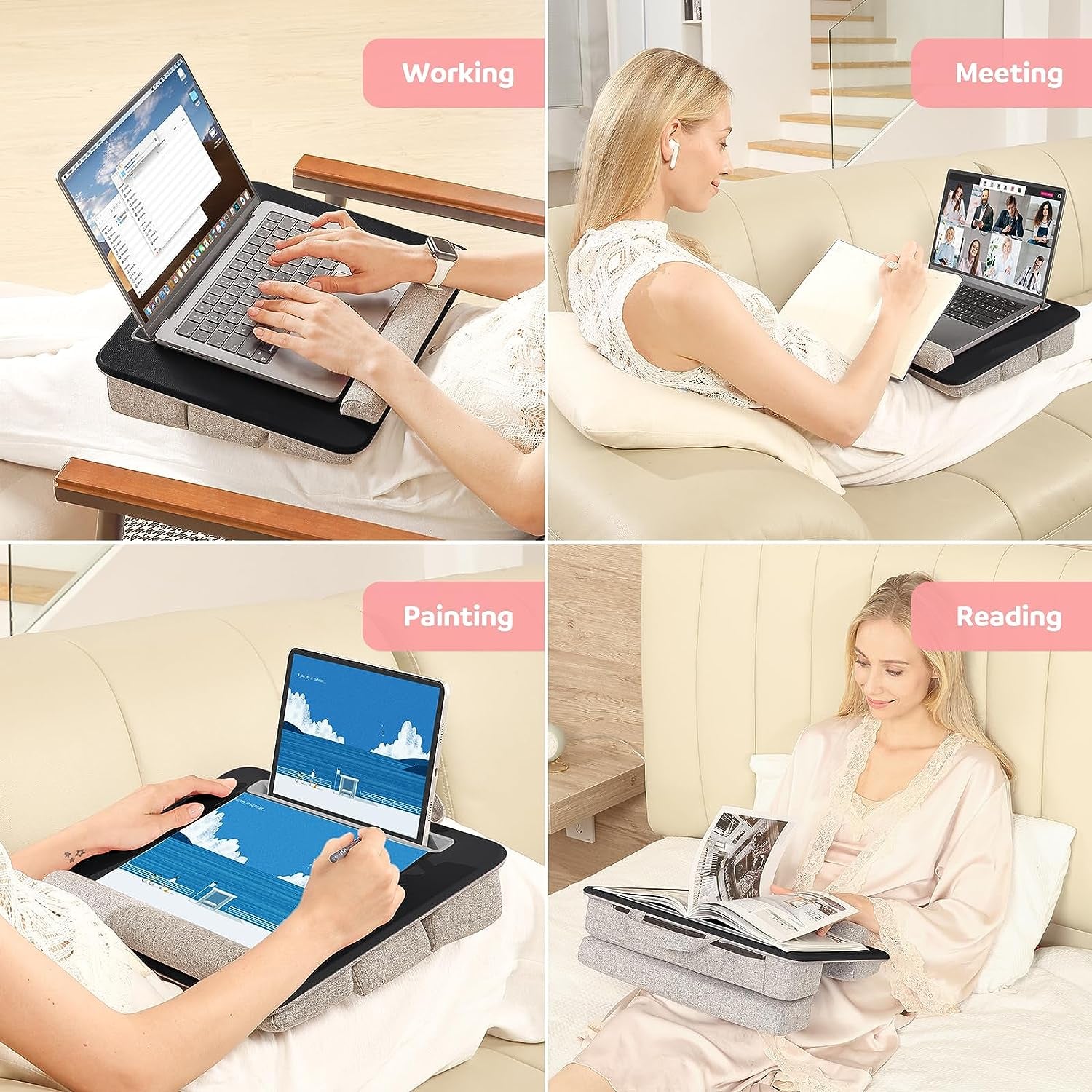 Adjustable Laptop Lap Desk, Lap Desk with Cushion, Storage Function, Cubbies for Home Office Adults Students, Laptop Stand for Lap with Tablet &amp; Phone Holder, Fits up to 15.6 Inch Laptop