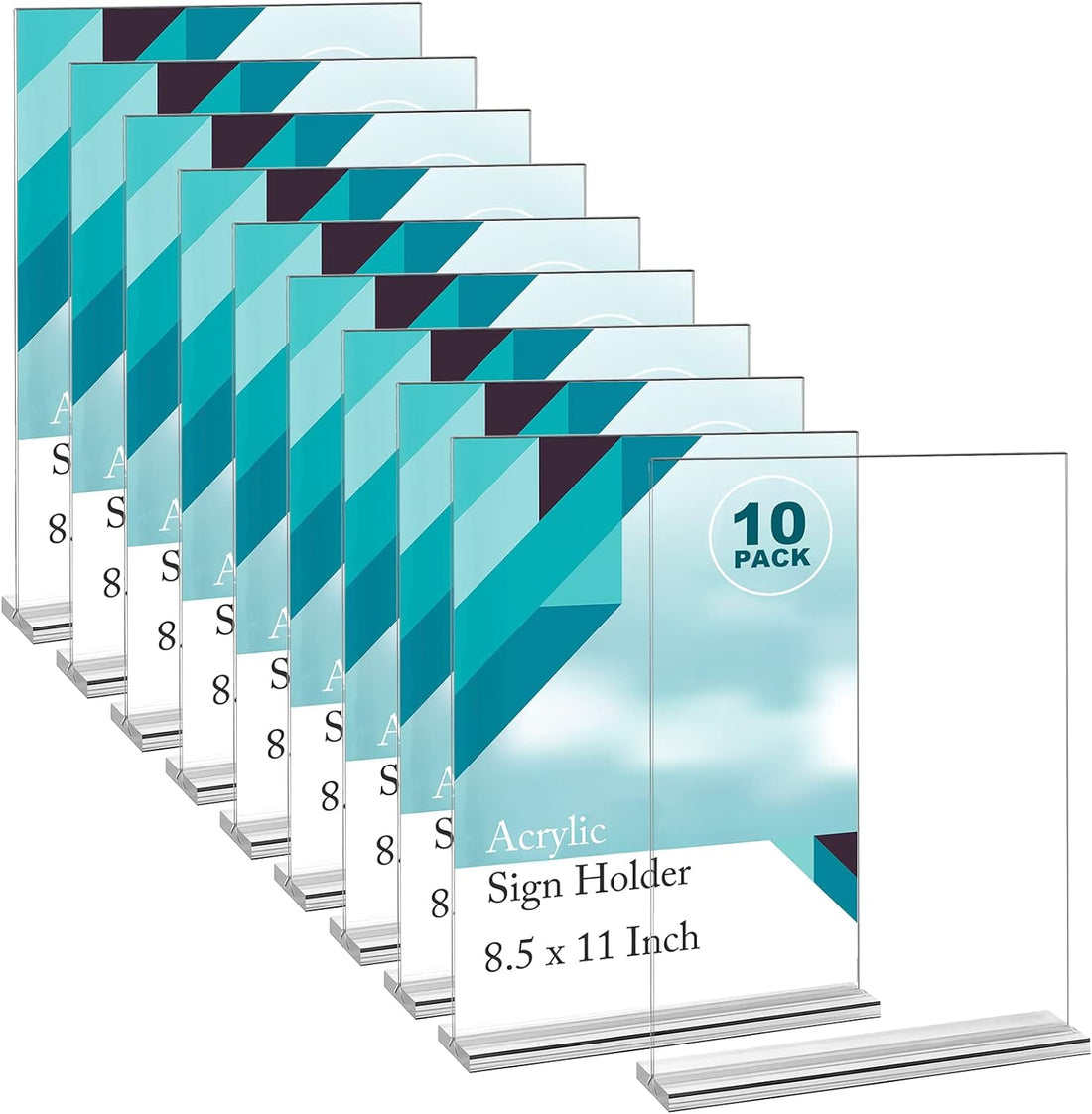 10 Pack Acrylic Sign Holder 8.5 X 11, Double-Sided Stand up Table Top Sign Holders, Clear Acrylic Picture Frame Menu Flyer Paper Holder Display Stand for Office Business Store Wedding Party