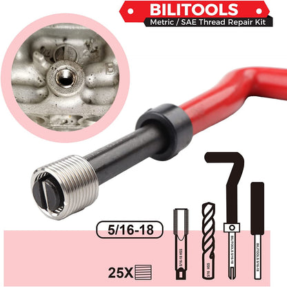 BILITOOLS 5/16-18 Inch Thread Repair Kit, HSS Drill Helicoil Repair Kit SAE