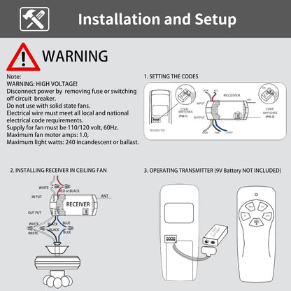 CENMING Universal Ceiling Fan Remote Control Kit Replacement for Harbor Breeze Hampton Bay Hunter Litex, 3-Speed Light Dimmer, with FAN28R Receiver, Replace FAN-53T 2AAZPFAN53T 11T KUJCE9103 UC7030T